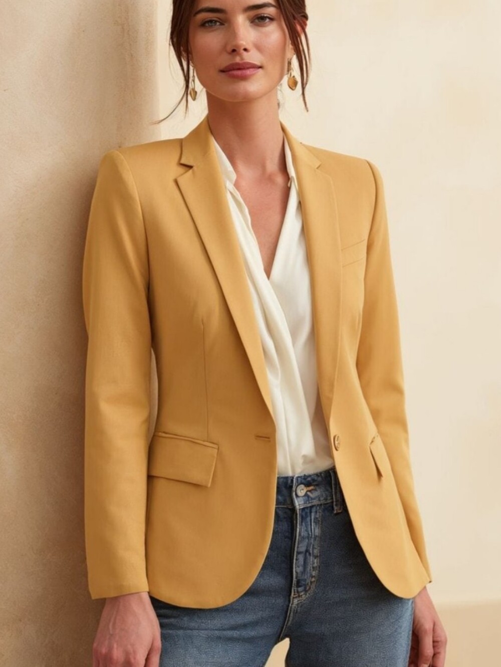 BANANA REPUBLIC Sculpted Suit Blazer Mustard Gold Size 4 NWT $160